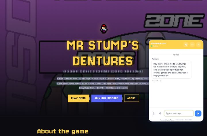 247chat live-chat widget running on Mr Stump's